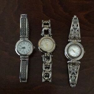 All Three Silver Gold tone Watches Butterfly design, Guess Brand, Office Elegant